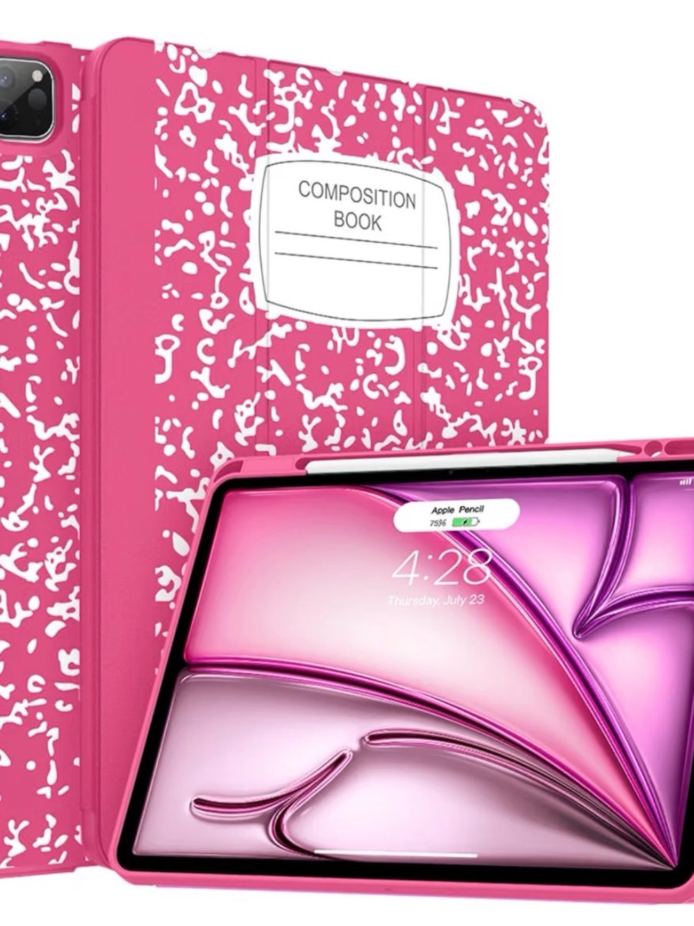 Composition-pink Style iPad Pro 12.9 display Case with Apple Pencil Holder